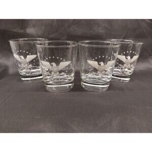 American Federal Eagle Shield Etched Frosted Rocks Glasses Set Of 4 Vintage